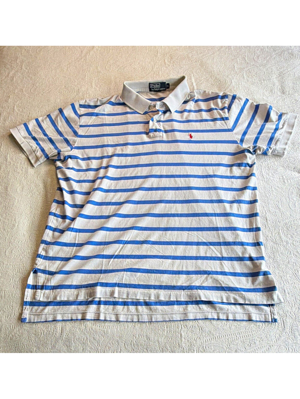 Polo by Ralph Lauren Men's XL Regular Blue/White Striped SS Button Polo